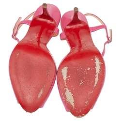 Pre Owned Christian Louboutin Pink Patent Leather Ernesta T Strap Sandals Size 38