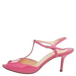Pre Owned Christian Louboutin Pink Patent Leather Ernesta T Strap Sandals Size 38