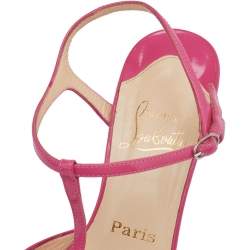 Pre Owned Christian Louboutin Pink Patent Leather Ernesta T Strap Sandals Size 38