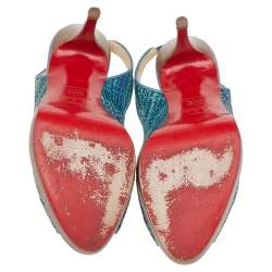 Pre Owned Christian Louboutin Blue Raffia and Leather Yoyo Slingback Pumps Size 38