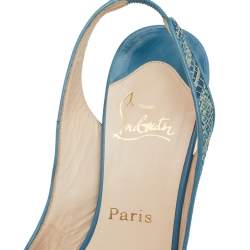 Pre Owned Christian Louboutin Blue Raffia and Leather Yoyo Slingback Pumps Size 38