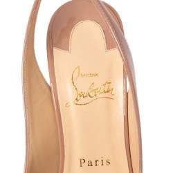 مملوكة مسبقًا Christian Louboutin Beige Patent Leather Lady Peep Toe Platform Slingback Sandals Size 37.5