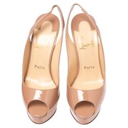 مملوكة مسبقًا Christian Louboutin Beige Patent Leather Lady Peep Toe Platform Slingback Sandals Size 37.5