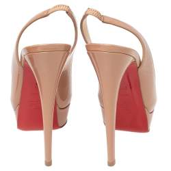 مملوكة مسبقًا Christian Louboutin Beige Patent Leather Lady Peep Toe Platform Slingback Sandals Size 37.5