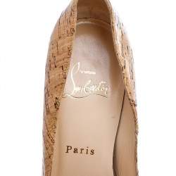 Christian Louboutin Beige Cork Highness Peep Toe Platform Pumps Size 37