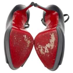 Pre Owned Christian Louboutin Black Leather Round Chick Alta Platform Ankle Strap Sandals Size 39