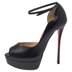 Pre Owned Christian Louboutin Black Leather Round Chick Alta Platform Ankle Strap Sandals Size 39