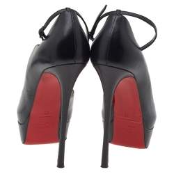 Pre Owned Christian Louboutin Black Leather Round Chick Alta Platform Ankle Strap Sandals Size 39