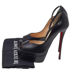 Pre Owned Christian Louboutin Black Leather Round Chick Alta Platform Ankle Strap Sandals Size 39
