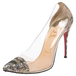 Pre Owned Christian Louboutin Multicolor Glitter and PVC Debout Pointed Toe Pumps Size 38