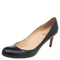 Pre Owned Christian Louboutin Black Leather Simple Pumps Size 39