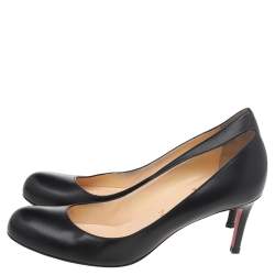 Pre Owned Christian Louboutin Black Leather Simple Pumps Size 39