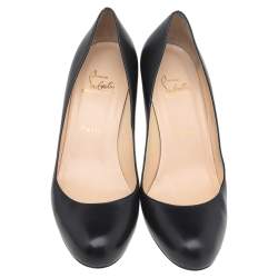 Pre Owned Christian Louboutin Black Leather Simple Pumps Size 39