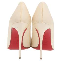 Pre Owned Christian Louboutin Cream Satin Diva Cora Pointed Toe Pumps Size 39.5
