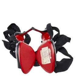 Pre Owned Christian Louboutin Black Patent Leather And Fabric De Chine Ankle Wrap Sandals Size 40.5 