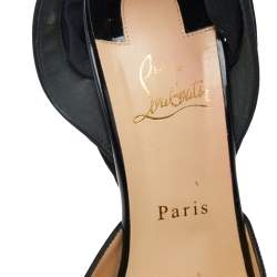 Pre Owned Christian Louboutin Black Patent Leather And Fabric De Chine Ankle Wrap Sandals Size 40.5 