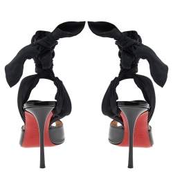 Pre Owned Christian Louboutin Black Patent Leather And Fabric De Chine Ankle Wrap Sandals Size 40.5 