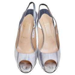 Pre Owned Christian Louboutin Grey Nubuck Leather No Prive Slingback Pumps Size 37.5