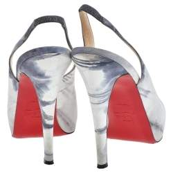 Pre Owned Christian Louboutin Grey Nubuck Leather No Prive Slingback Pumps Size 37.5