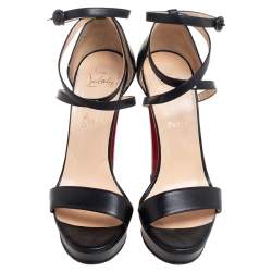 Pre Owned Christian Louboutin Black Leather Summerissima Platform Sandals Size 39