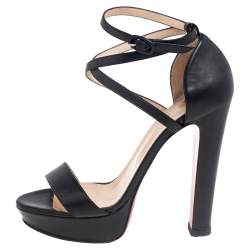 Pre Owned Christian Louboutin Black Leather Summerissima Platform Sandals Size 39