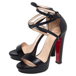 Pre Owned Christian Louboutin Black Leather Summerissima Platform Sandals Size 39