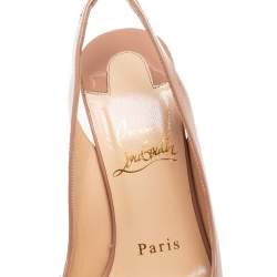 Pre Owned Christian Louboutin Beige Patent Leather Lady Peep Toe Slingback Platform Sandals Size 34