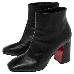 مملوكة مسبقًا Christian Louboutin  Black Leather Square Toe Ankle Boots Size 39
