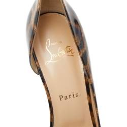 Pre Owned Christian Louboutin Brown Leopard Print Patent Leather Iriza Pointed Toe D'orsay Pumps Size 39