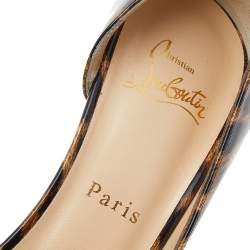 Pre Owned Christian Louboutin Brown Leopard Print Patent Leather Iriza Pointed Toe D'orsay Pumps Size 39