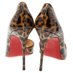 Pre Owned Christian Louboutin Brown Leopard Print Patent Leather Iriza Pointed Toe D'orsay Pumps Size 39