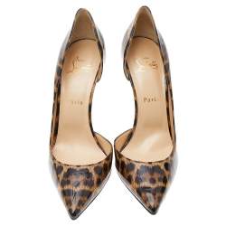 Pre Owned Christian Louboutin Brown Leopard Print Patent Leather Iriza Pointed Toe D'orsay Pumps Size 39