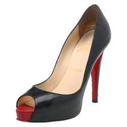 Pre Owned  Christian Louboutin Black Leather Lady Peep Toe Platform Pumps Size 37
