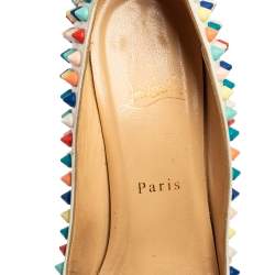 Pre Owned Christian Louboutin Cream Patent Leather Pigalle Spike Pumps Size 36