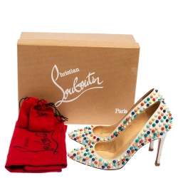 Pre Owned Christian Louboutin Cream Patent Leather Pigalle Spike Pumps Size 36