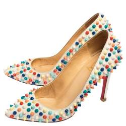 Pre Owned Christian Louboutin Cream Patent Leather Pigalle Spike Pumps Size 36