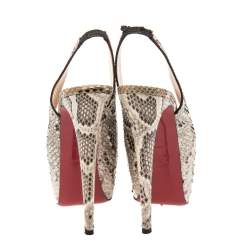 Christian Louboutin Beige/Brown Python Leather Dafsling Slingback Platform Sandals Size 38.5
