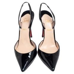 Pre Owned Christian Louboutin Black Patent Leather Pointed Toe Slingback Sandals Size 38.5