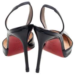 Pre Owned Christian Louboutin Black Patent Leather Pointed Toe Slingback Sandals Size 38.5