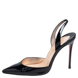 Pre Owned Christian Louboutin Black Patent Leather Pointed Toe Slingback Sandals Size 38.5