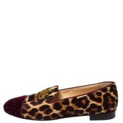 Christian Louboutin Brown Tiger Print Pony Hair And  Canvas Rollerboy  Loafers Size 38.5