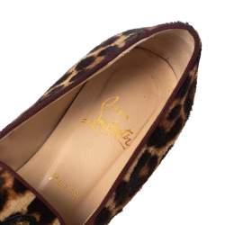 Christian Louboutin Brown Tiger Print Pony Hair And  Canvas Rollerboy  Loafers Size 38.5