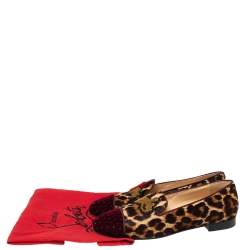 Christian Louboutin Brown Tiger Print Pony Hair And  Canvas Rollerboy  Loafers Size 38.5