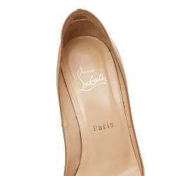 Pre Owned Christian Louboutin Beige Patent Leather Peep Toe Platform Pumps Size 37