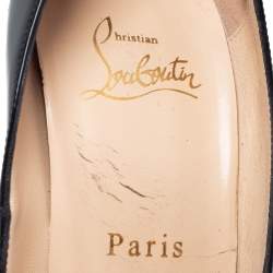 Pre Owned Christian Louboutin Black Patent Leather Lady Peep Toe Pumps Size 38