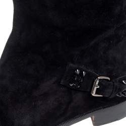 Pre Owned Christian Louboutin Black Suede Spike Cap Toe Egoutina Knee Boots Size 39