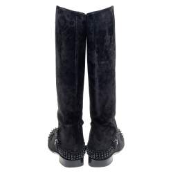 Pre Owned Christian Louboutin Black Suede Spike Cap Toe Egoutina Knee Boots Size 39