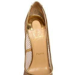 Pre Owned Christian Louboutin Metallic Gold Mesh and Leather Follies Resille Pointed Toe Pumps Size 39