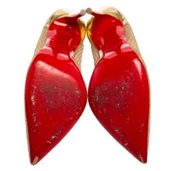 Pre Owned Christian Louboutin Metallic Gold Mesh and Leather Follies Resille Pointed Toe Pumps Size 39