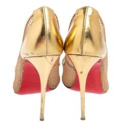 Pre Owned Christian Louboutin Metallic Gold Mesh and Leather Follies Resille Pointed Toe Pumps Size 39